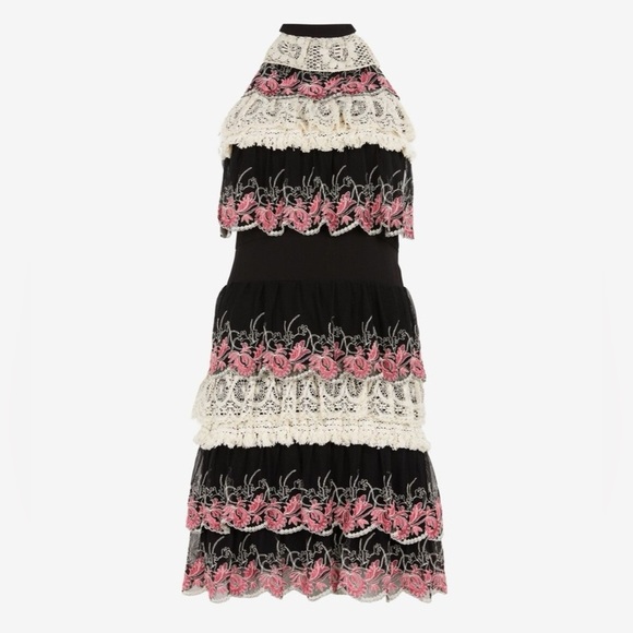 Just Cavalli Black Embroidered Halterneck Dress Black Pink Lace Sz 44 Y2K Party - Picture 1 of 10